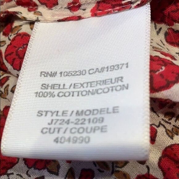 Joie Red Print Boho Peasant Floral Cotton Blouse - Picture 4 of 8